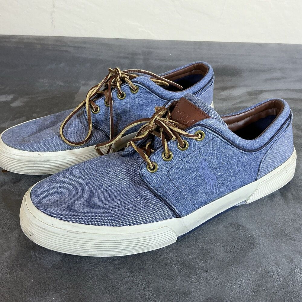 Polo Ralph Lauren Chambray Shoes 9.5 D Faxon Leather Lace Boat Shoe Style Casual